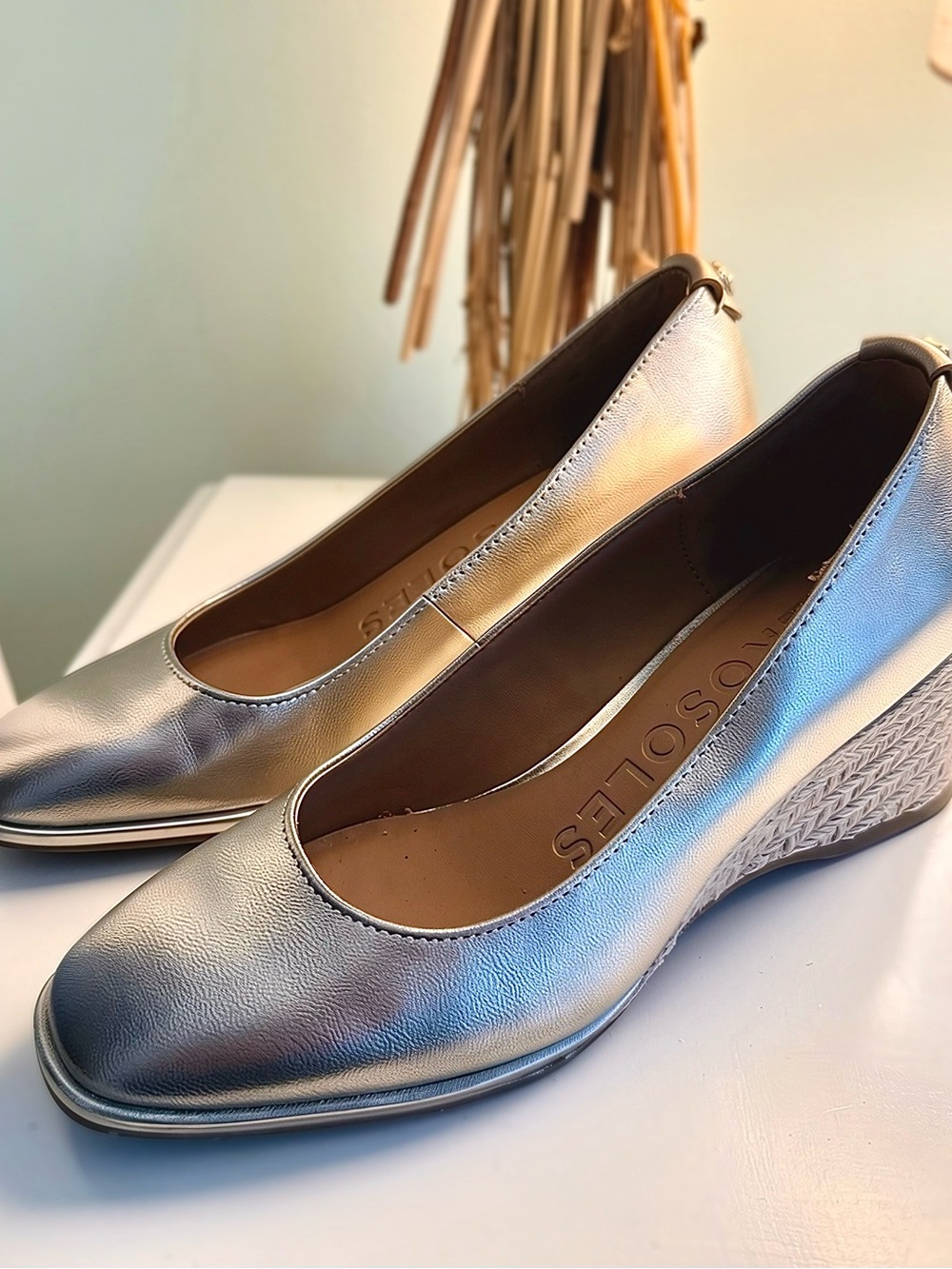 AEROSOLES Silver Metallic Wedge Pumps